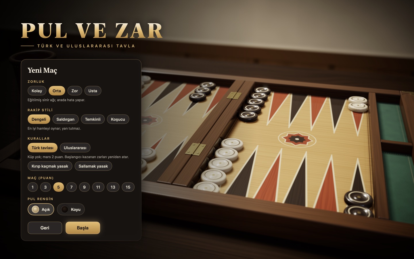 Yeni Maç paneli
