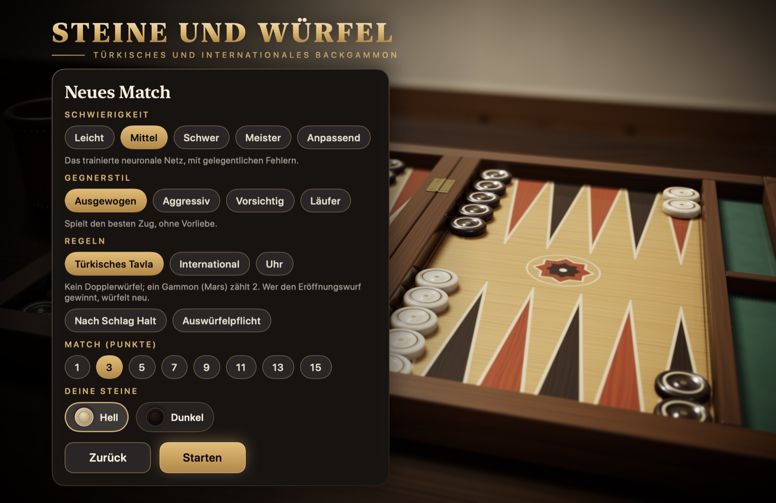 Panel „Neues Match“