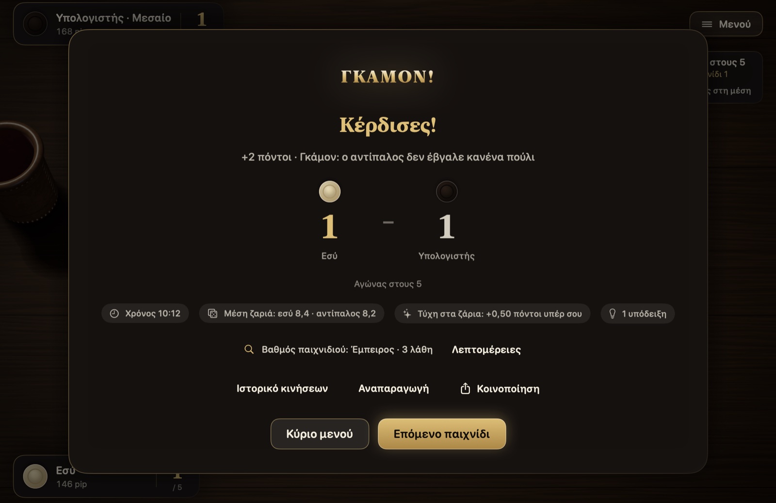 Η κάρτα τέλους παιχνιδιού