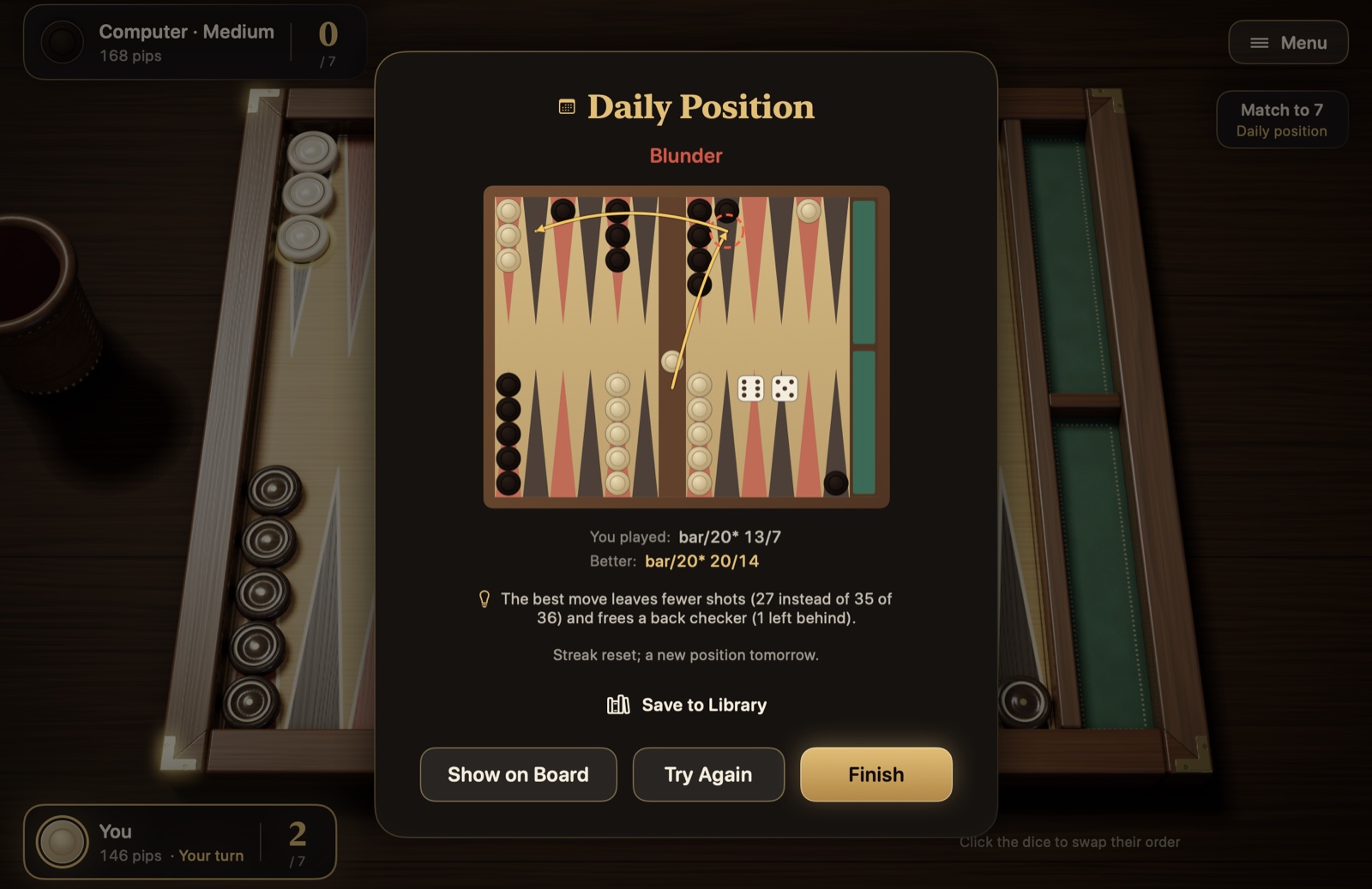 Result card of the daily position
