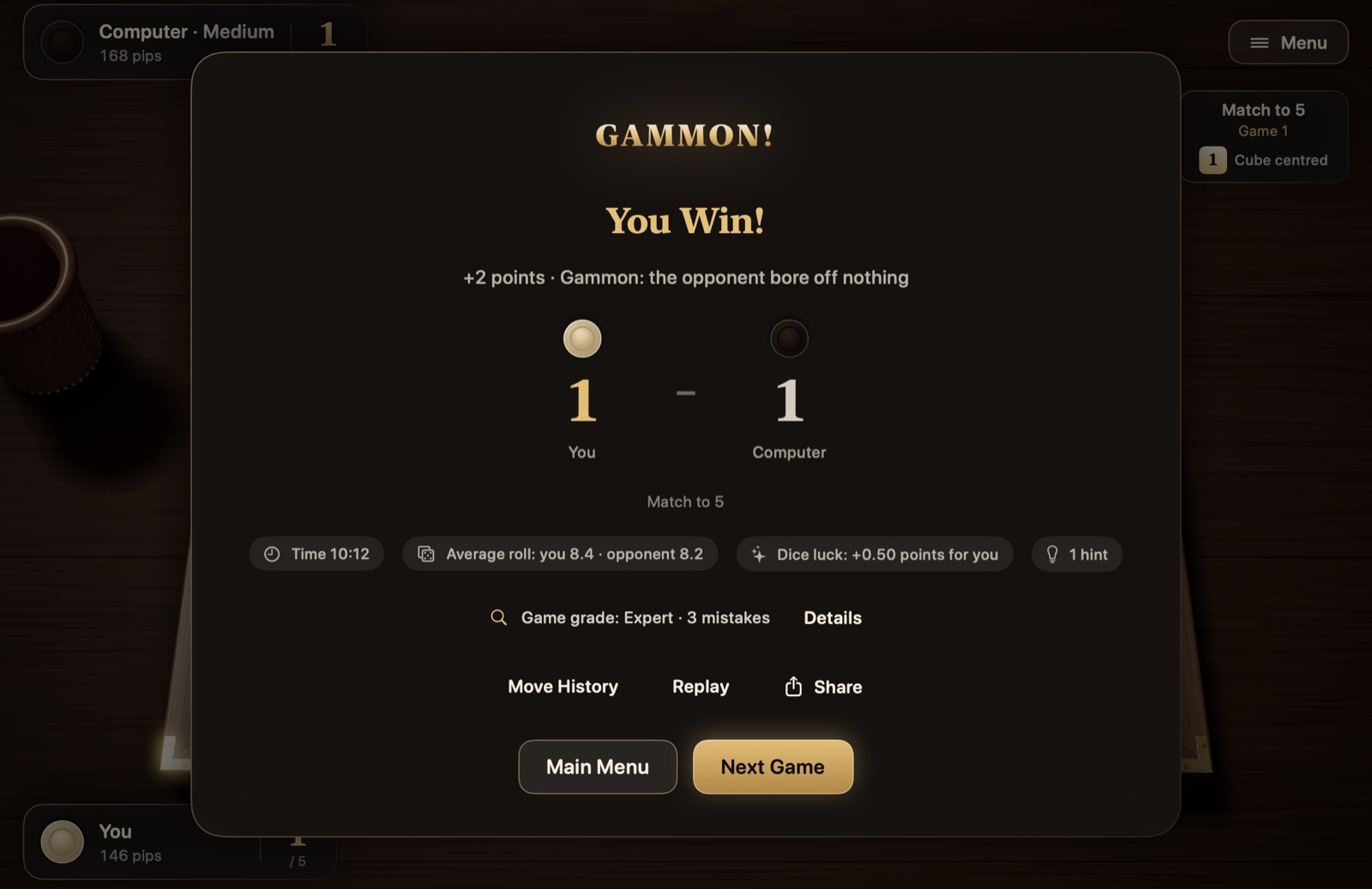 The end-of-game card