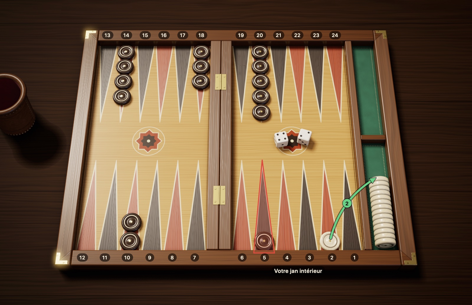 Backgammon · l’adversaire n’a rien sorti et a un pion dans votre jan intérieur