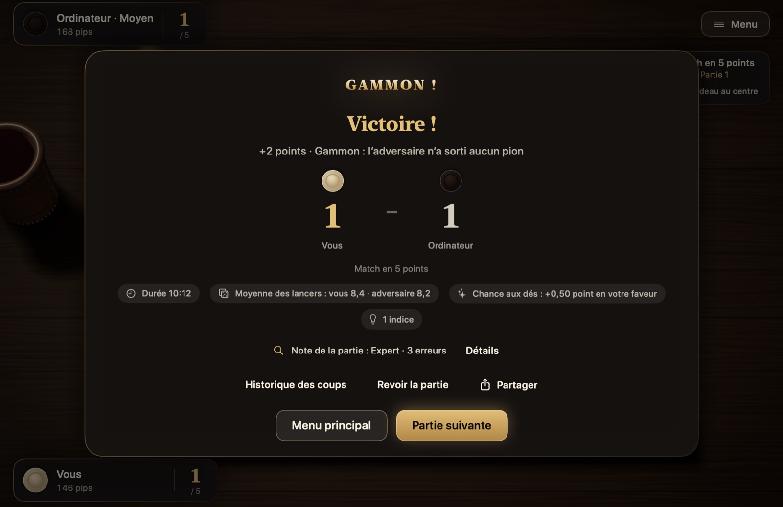 La fiche de fin de partie