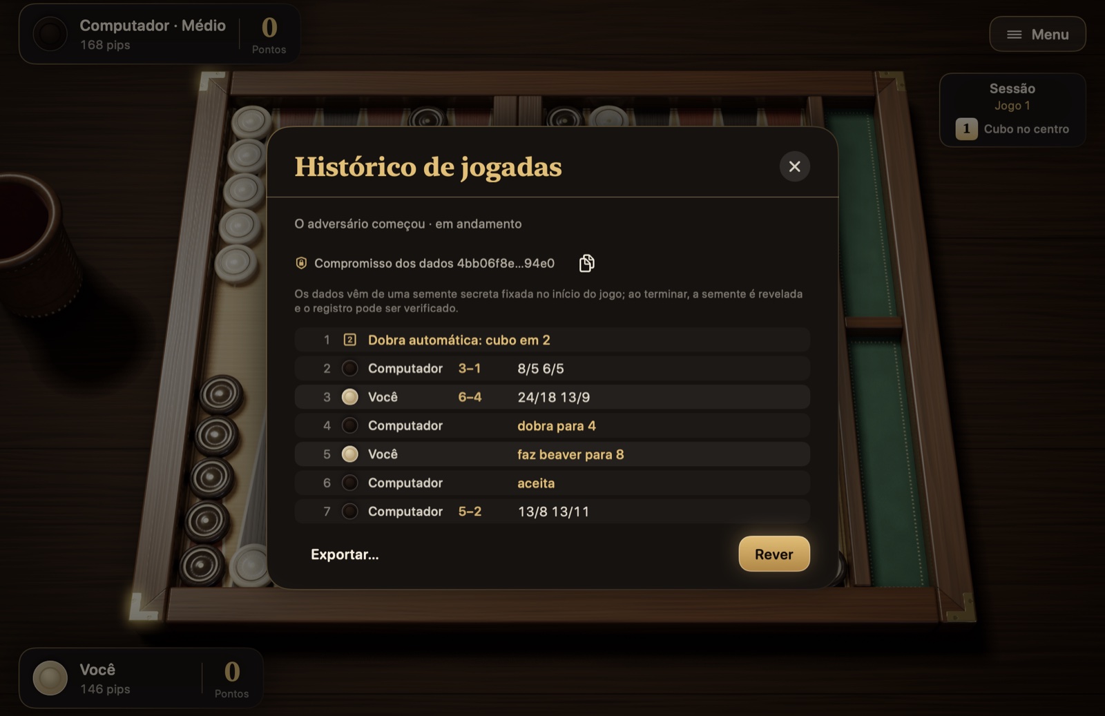 Histórico de jogadas
