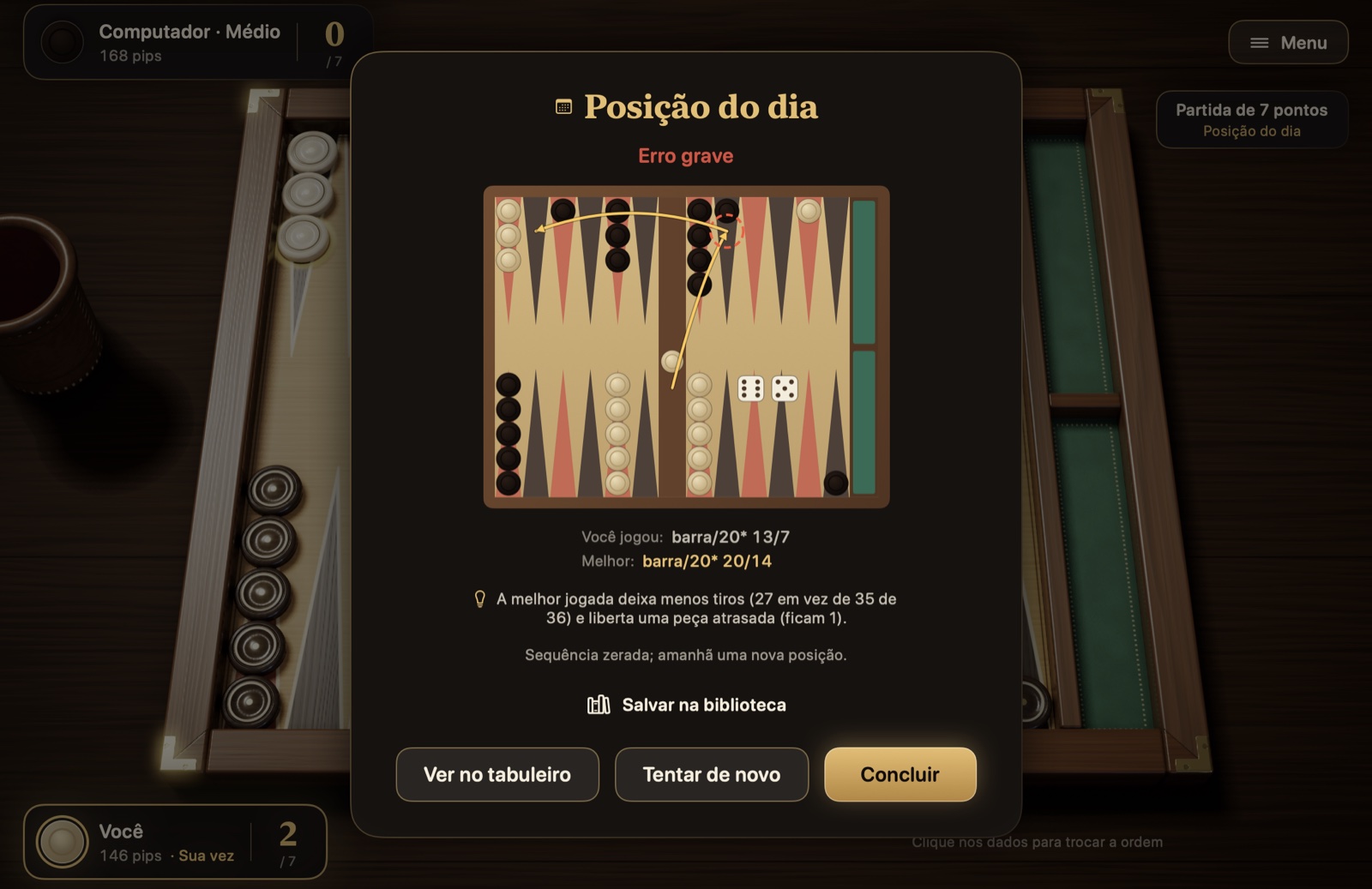 Cartão de resultado da posição do dia