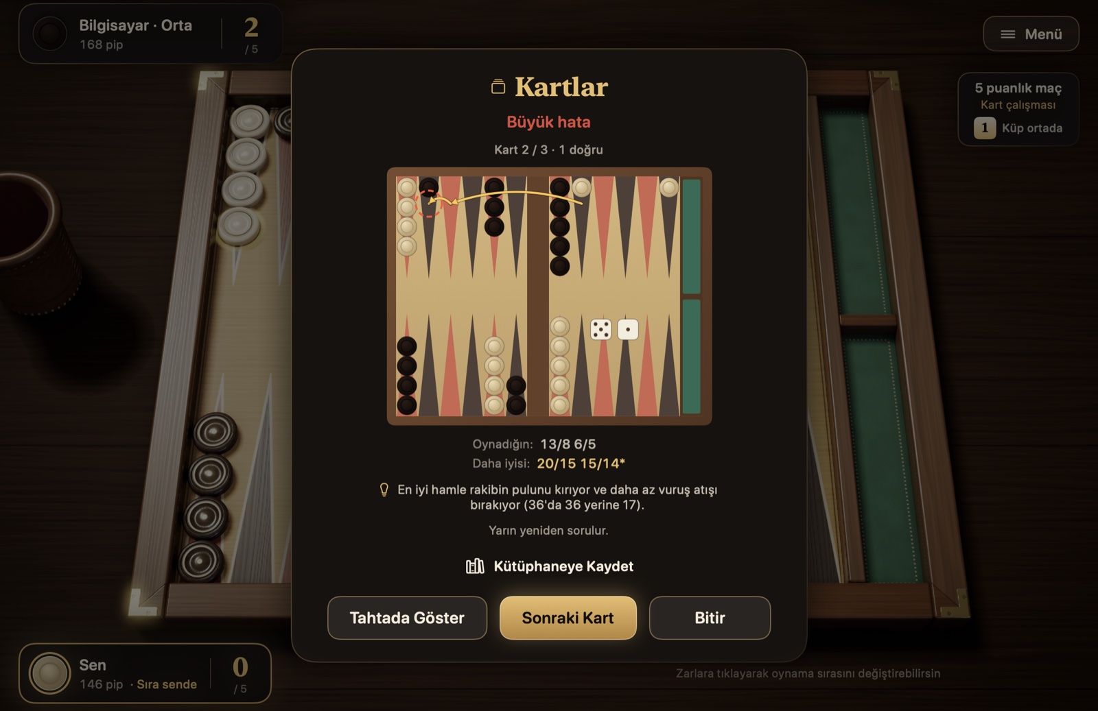 Kart çalışmasının sonuç kartı